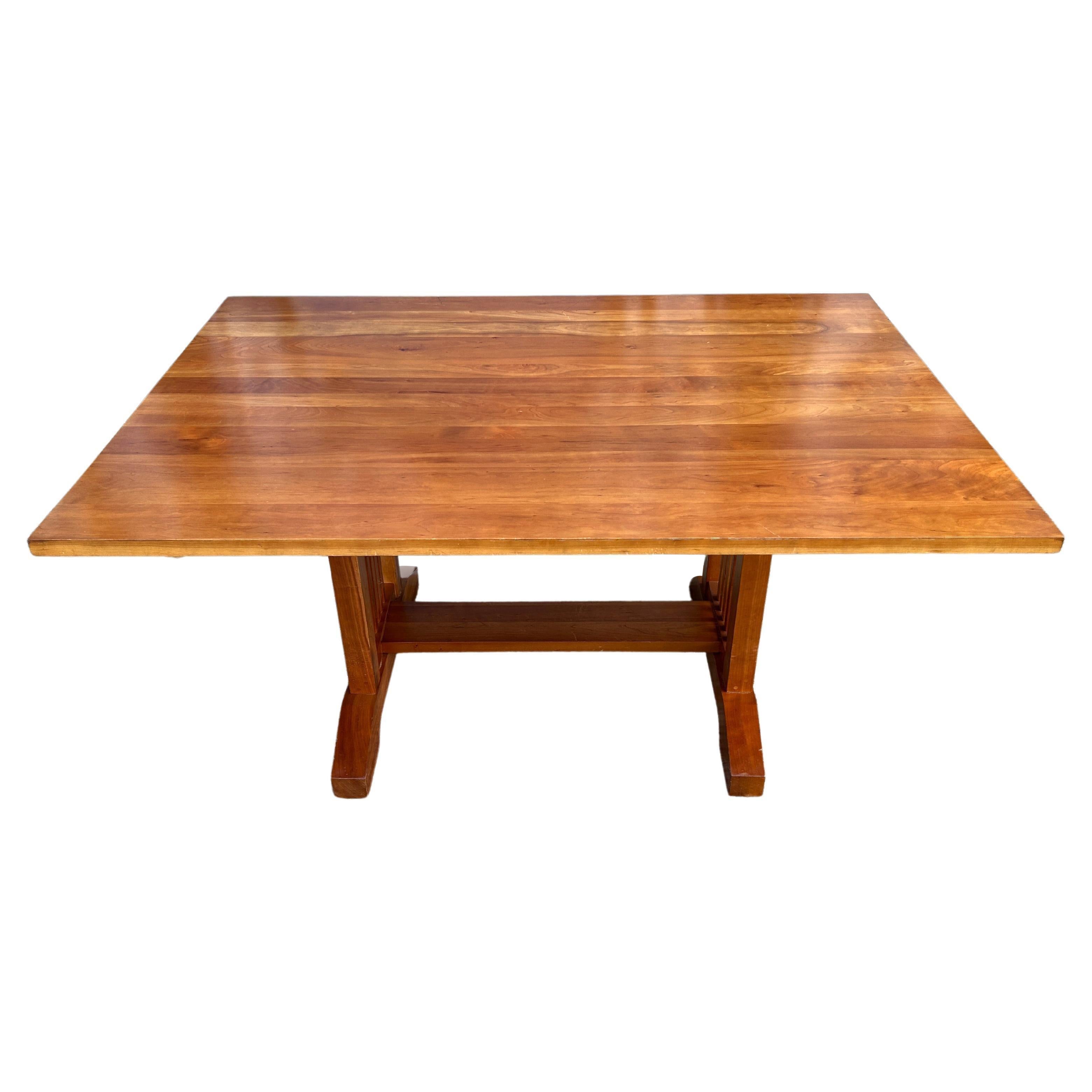 Mid-Century Studio Craft Solid Cherry Dining Table Mission Trestle Style