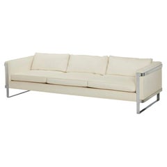 Used Mid-Century Modern Long flat bar chrome frame White 3 Seat Sofa Milo Baughman