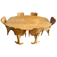One of a kind American Studio craft birch blonde dining table with 6 chairs
