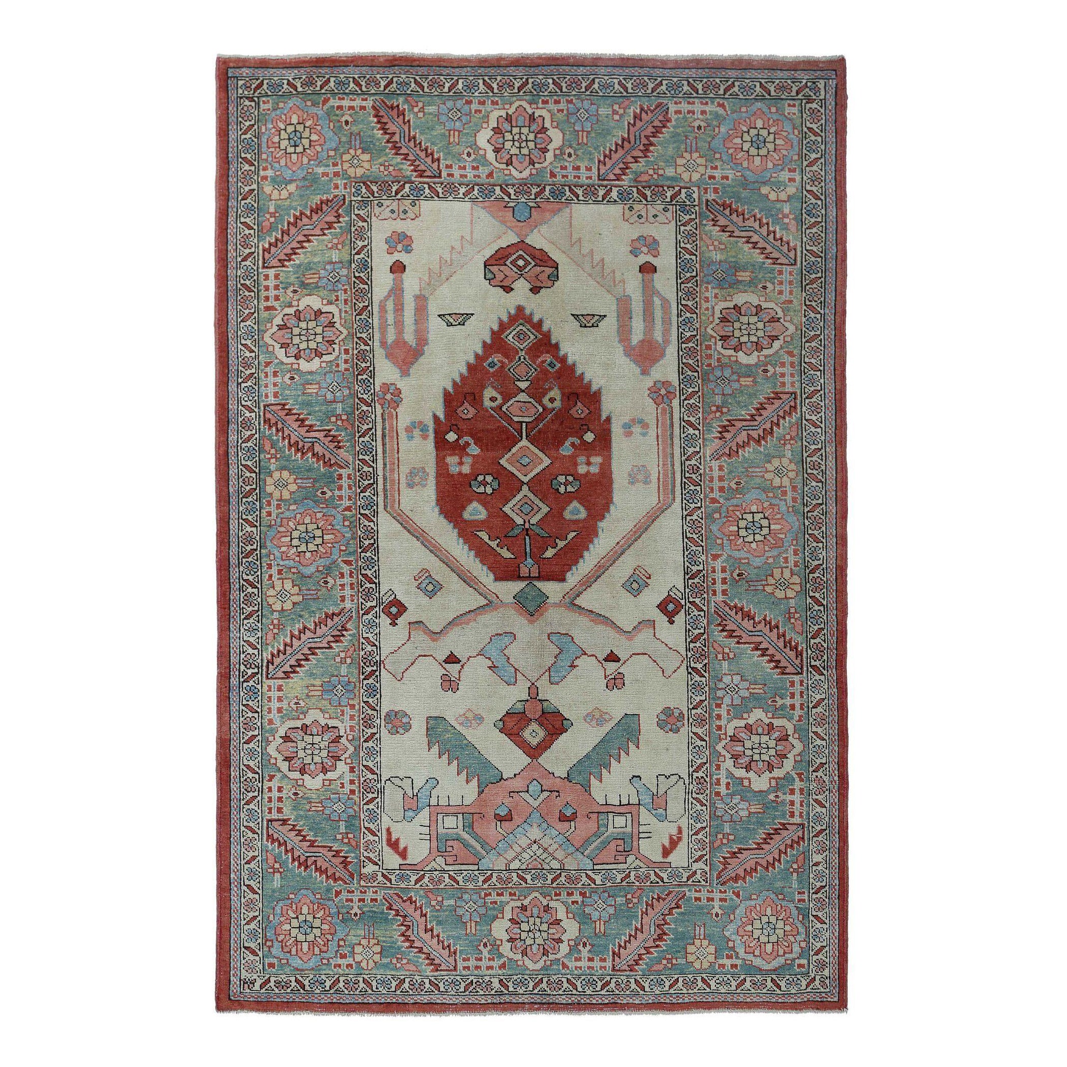 Persischer Heriz Kleiner Teppich - Wolle Grün Elfenbein Design - 96658