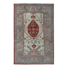 Persian Heriz Small Rug - Wool Green Ivory Design - 96658