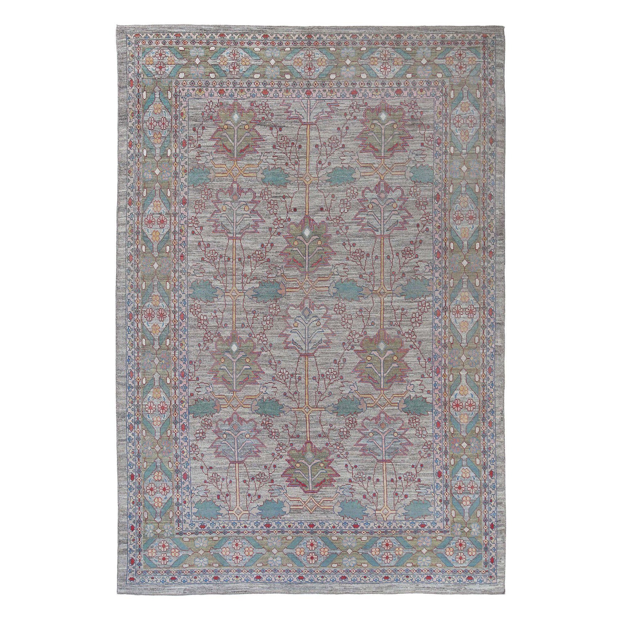 Tapis persan Oushak surdimensionné en laine bleu vert ivoire - 96659