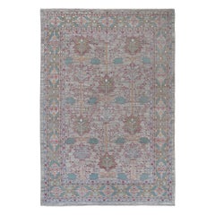 Tapis persan Oushak surdimensionné en laine bleu vert ivoire - 96659