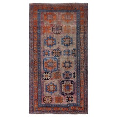 Persian Azerbaijan Small Rug - Wool Blue Ivory Orange Pink - 96664