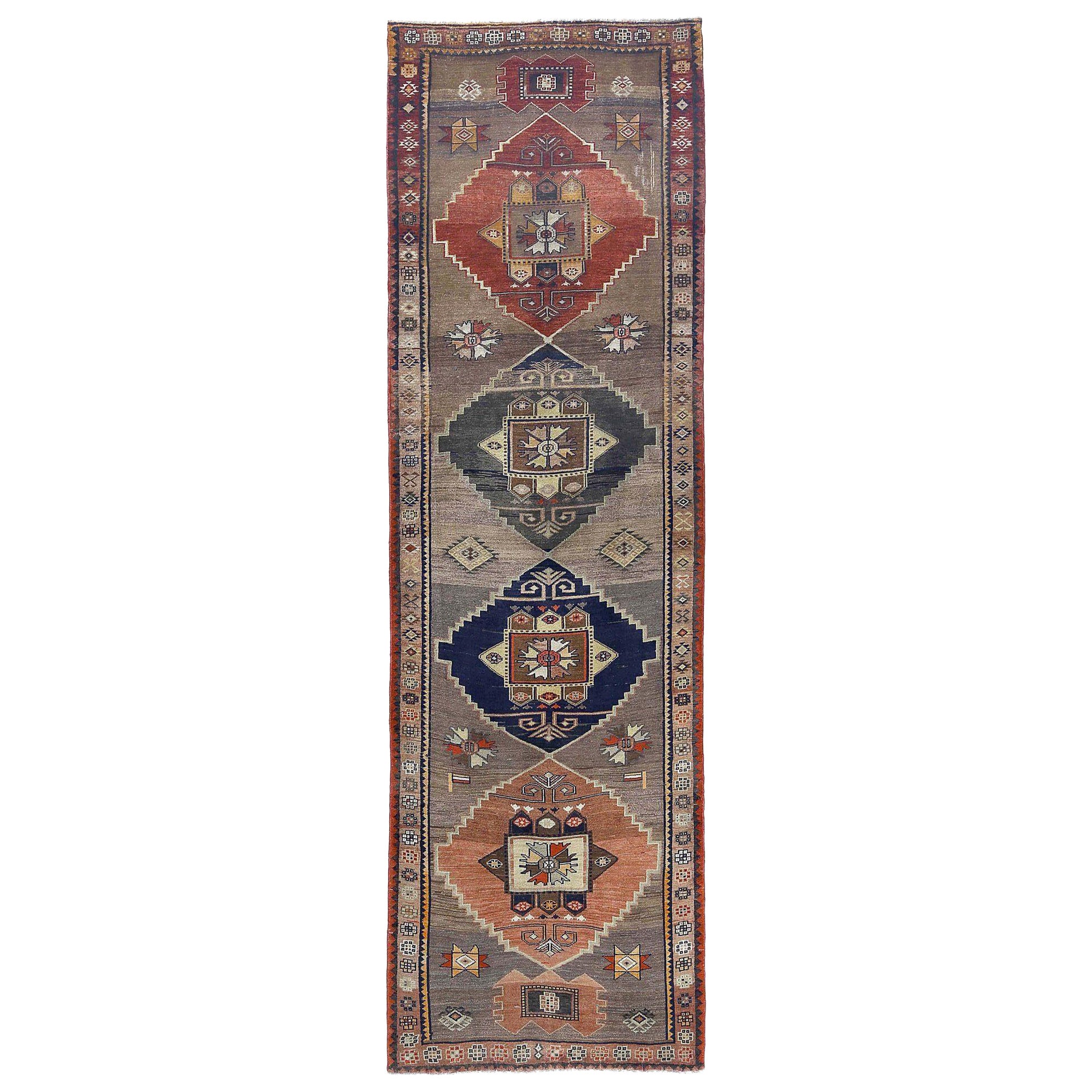 Persischer Aserbaidschan-Läufer - Wolle Orange Rot Taupe Design - 96677