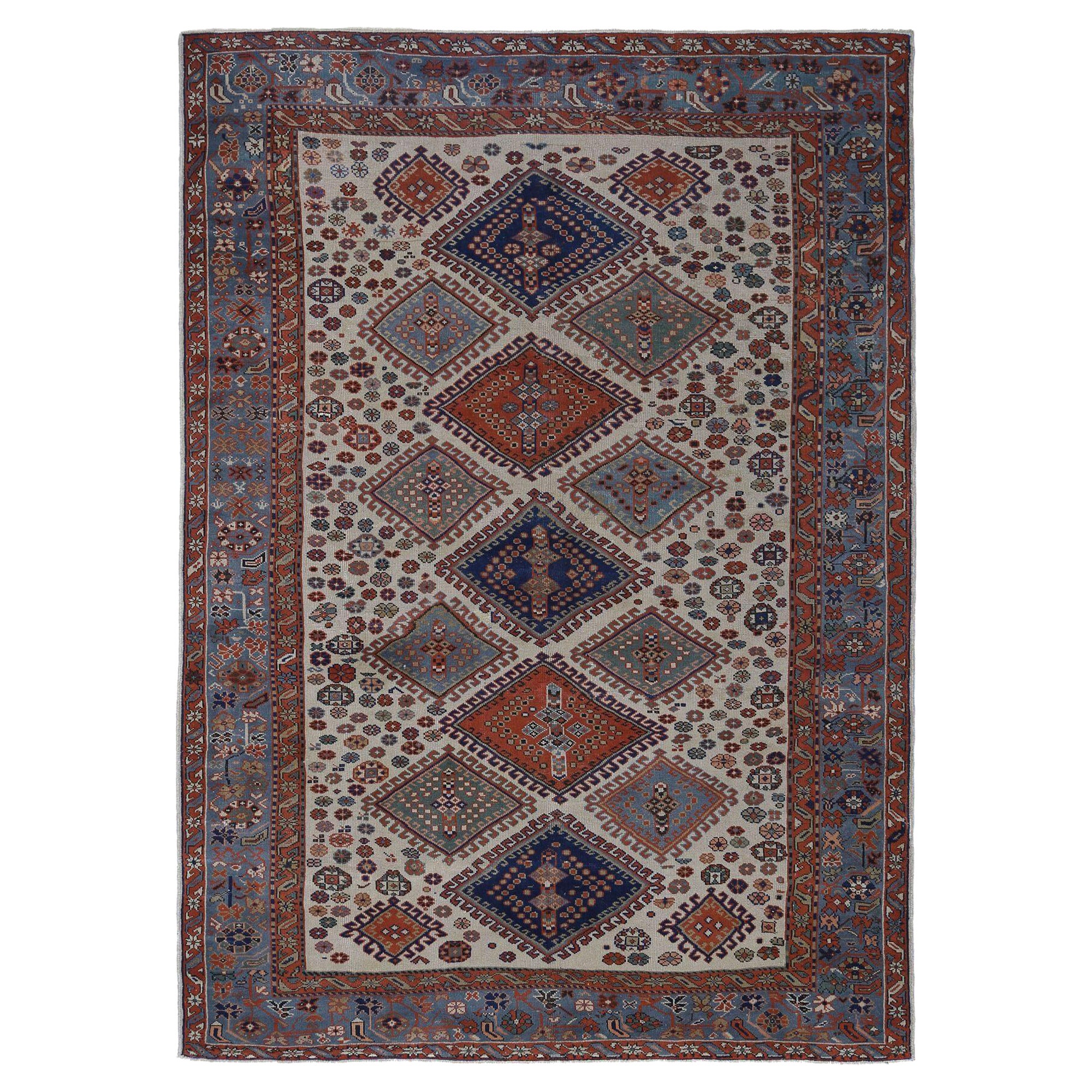 Persische Kazak-Teppiche - Wolle Blau Elfenbein Design - 96679