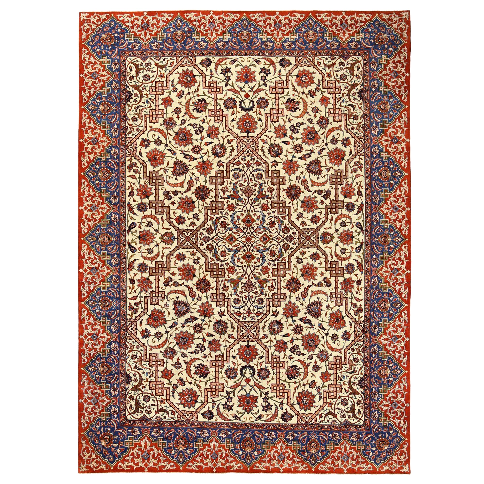Persian Isfahan Area Rugs - Wool Ivory Design - 96683