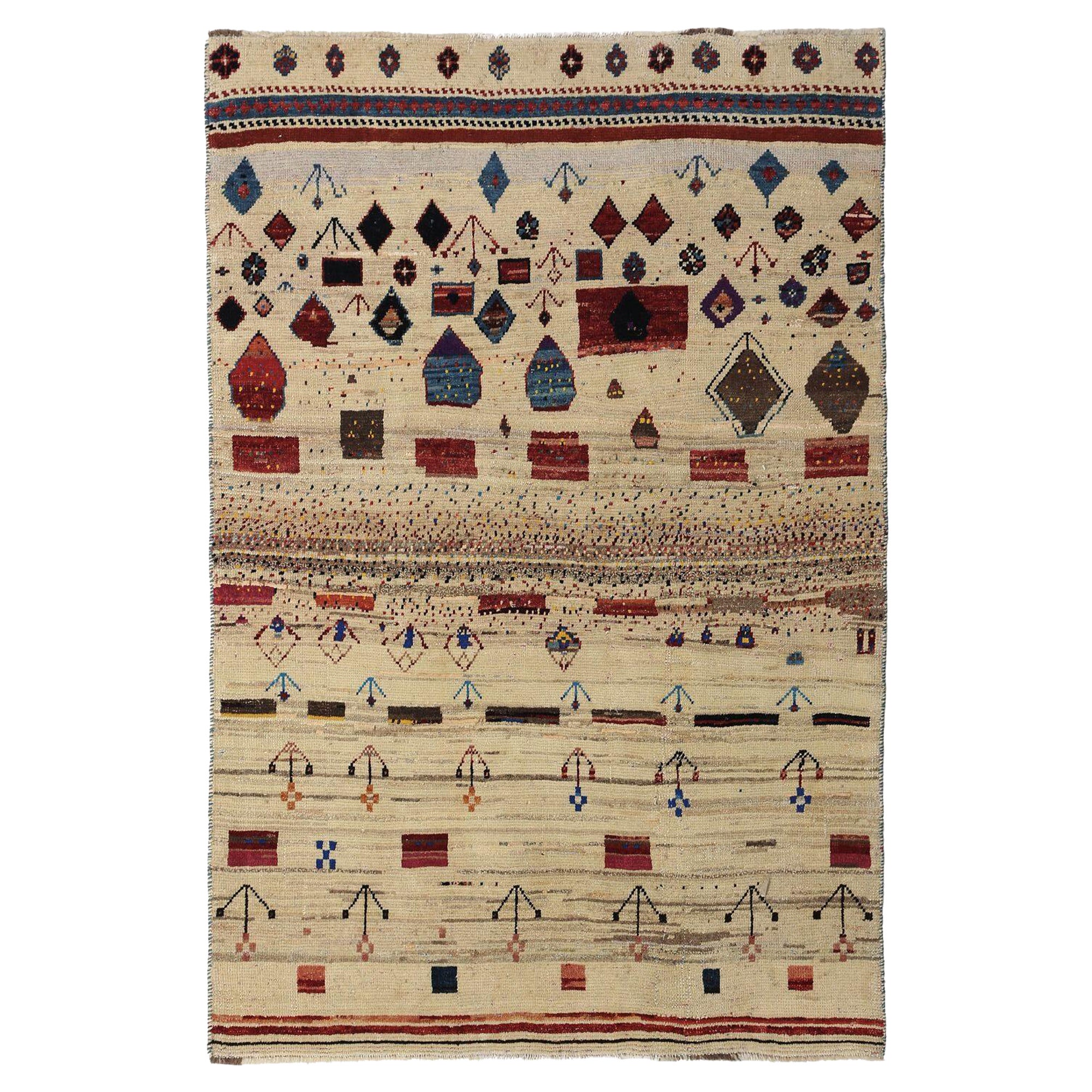 Persischer Gabbeh Small Teppich - Wolle Elfenbein Design - 96700