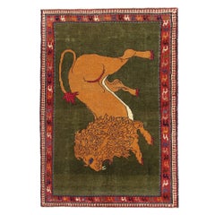Petit tapis persan Gabbeh - Design en laine vert jaune - 96703