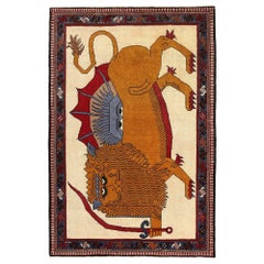 Persian Gabbeh Small Rug - Wool Ivory Design - 96704