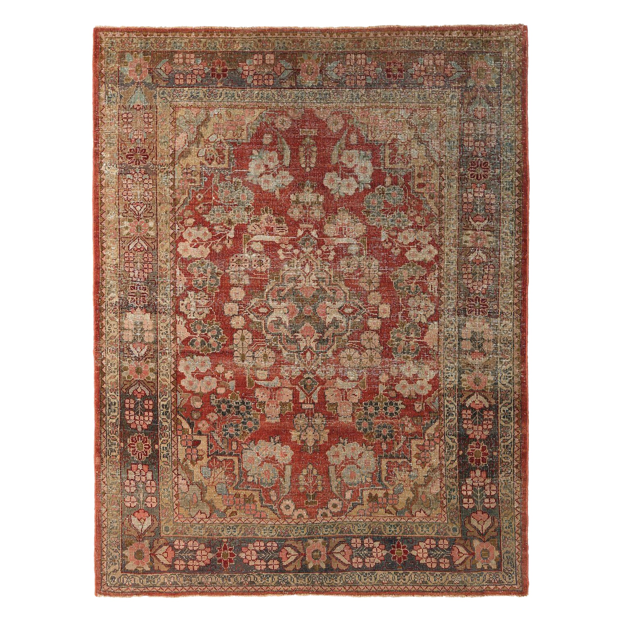 Persischer Mahal Kleiner Teppich - Wolle Rot Design - 96708 im Angebot