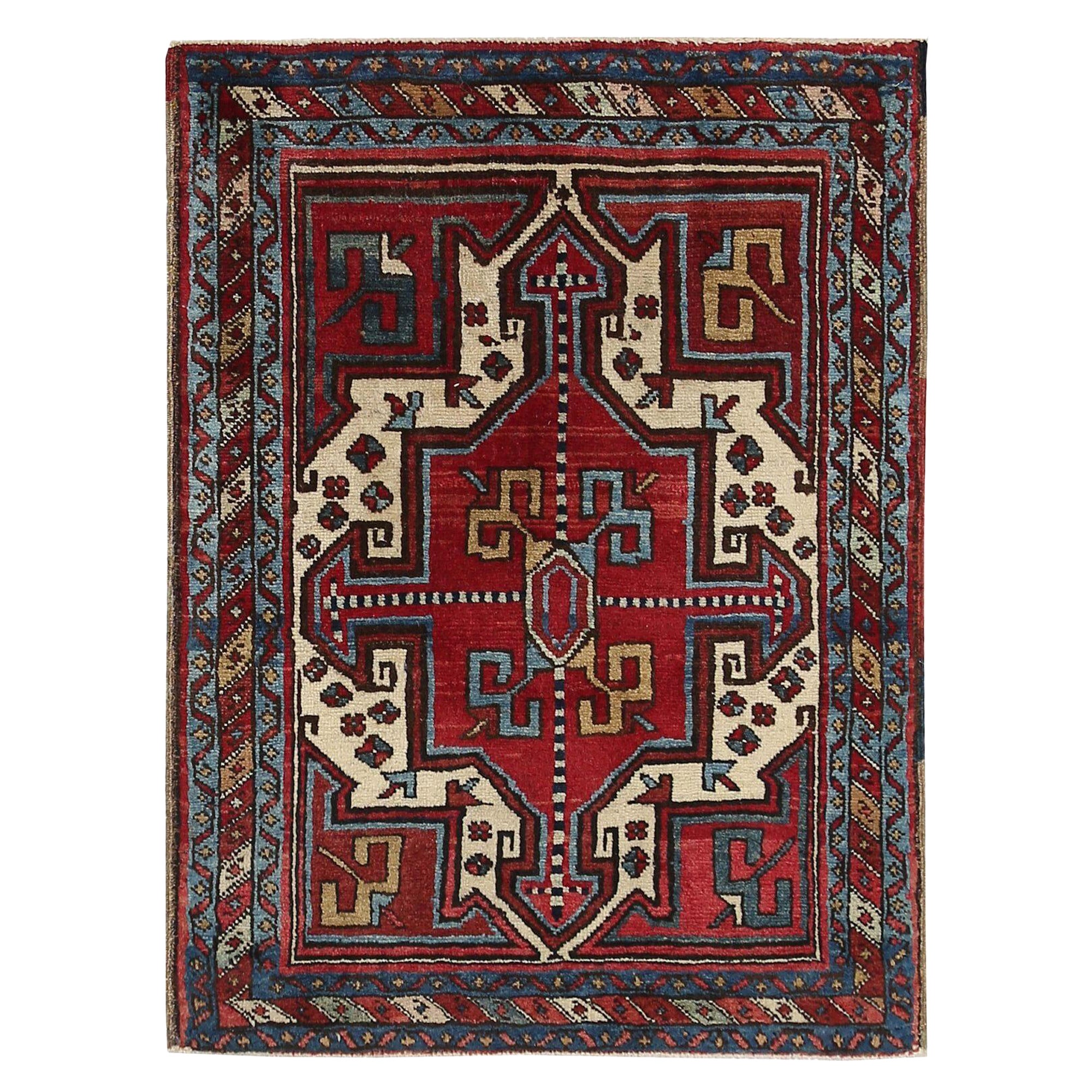 Petit tapis persan azerbaïdjan - Motif rouge en laine - 96724