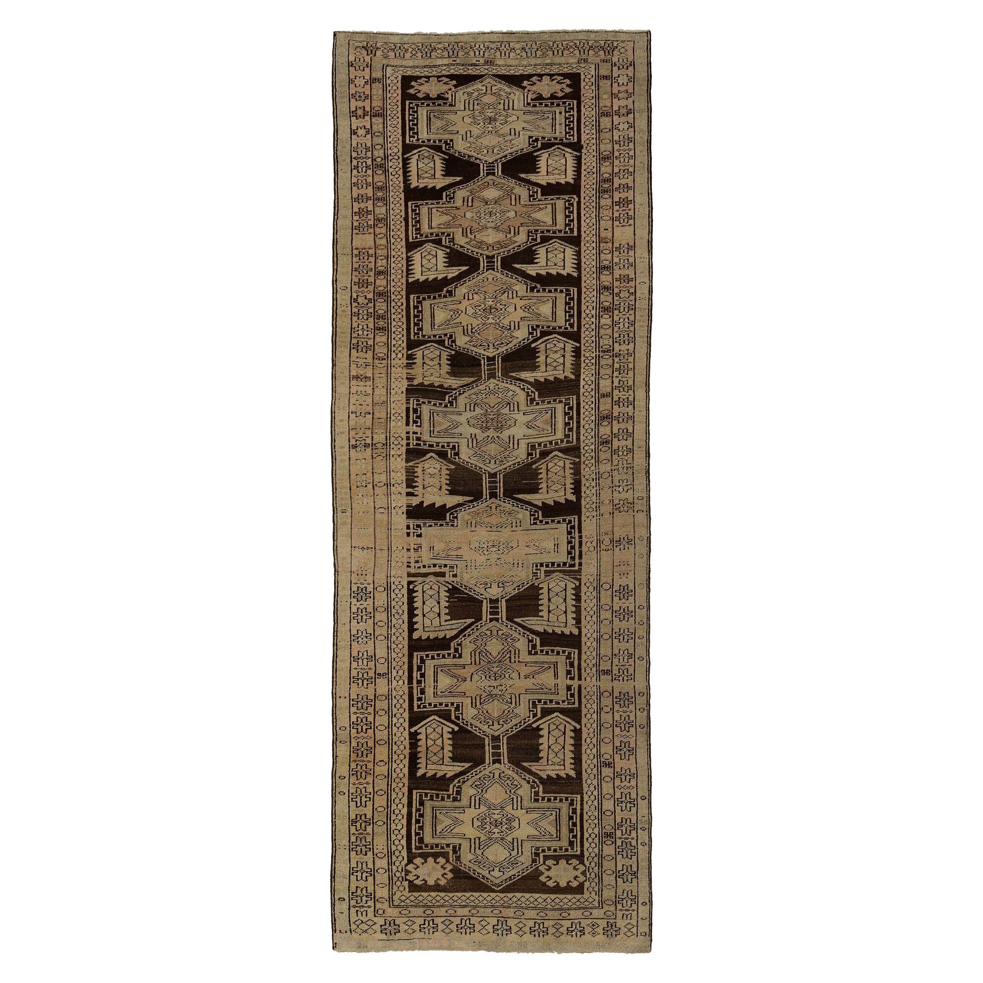 Persischer Aserbaidschan Läufer Teppich - Wolle Braun Taupe Design - 96686