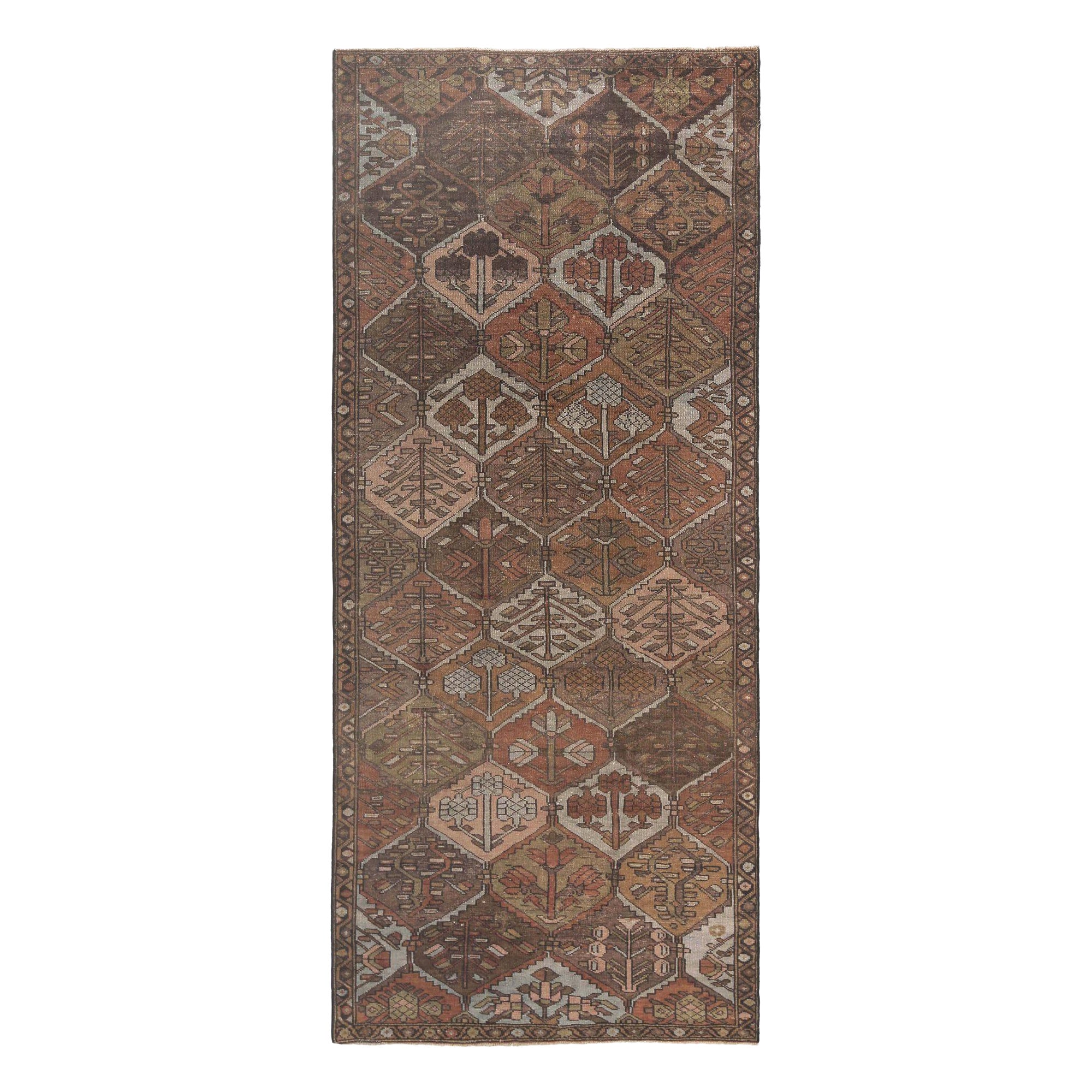 Persian Bakhtiari Runner Rug - Wool Brown Red Design - 96692