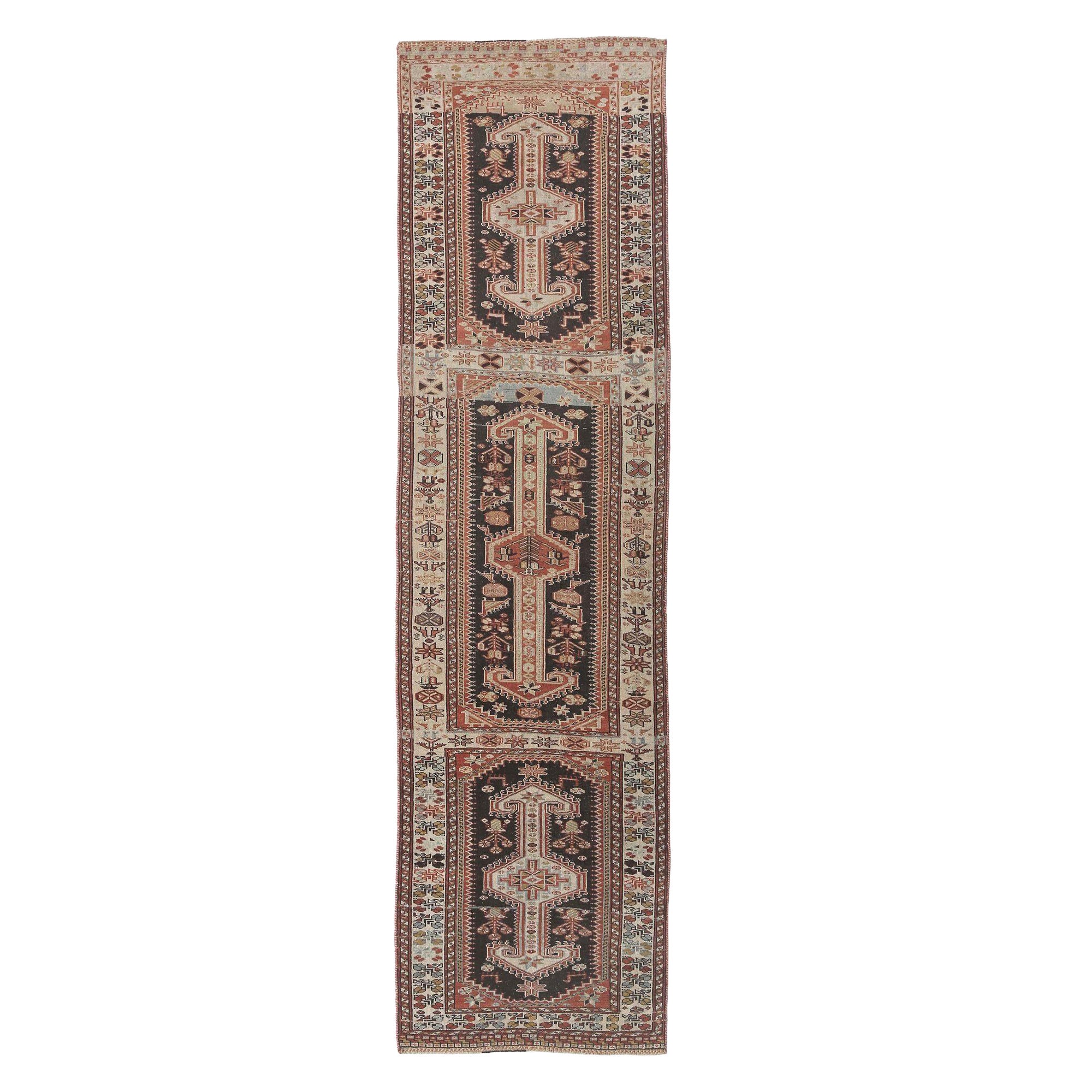 Persischer Shiraz Läufer Teppich - Wolle Braun Elfenbein Design - 96693