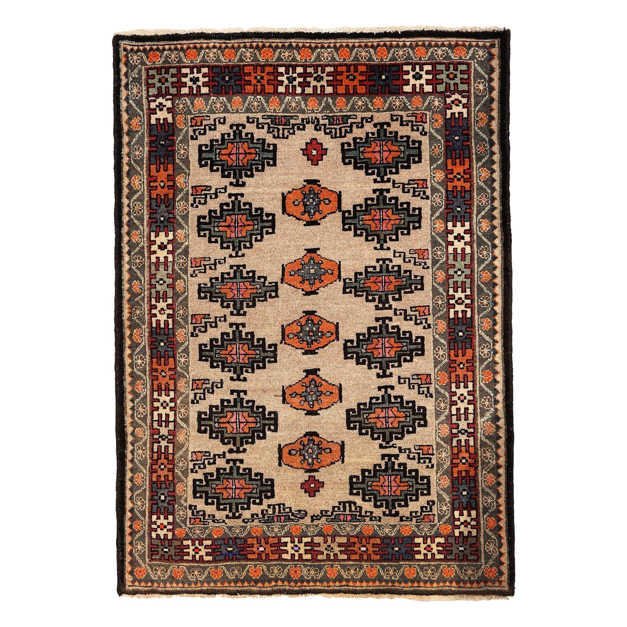 Tappeto persiano Semnan Small - Lana Verde Avorio Arancione - 96711