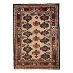 Petit tapis persan Semnan - Design en laine vert ivoire orange - 96711