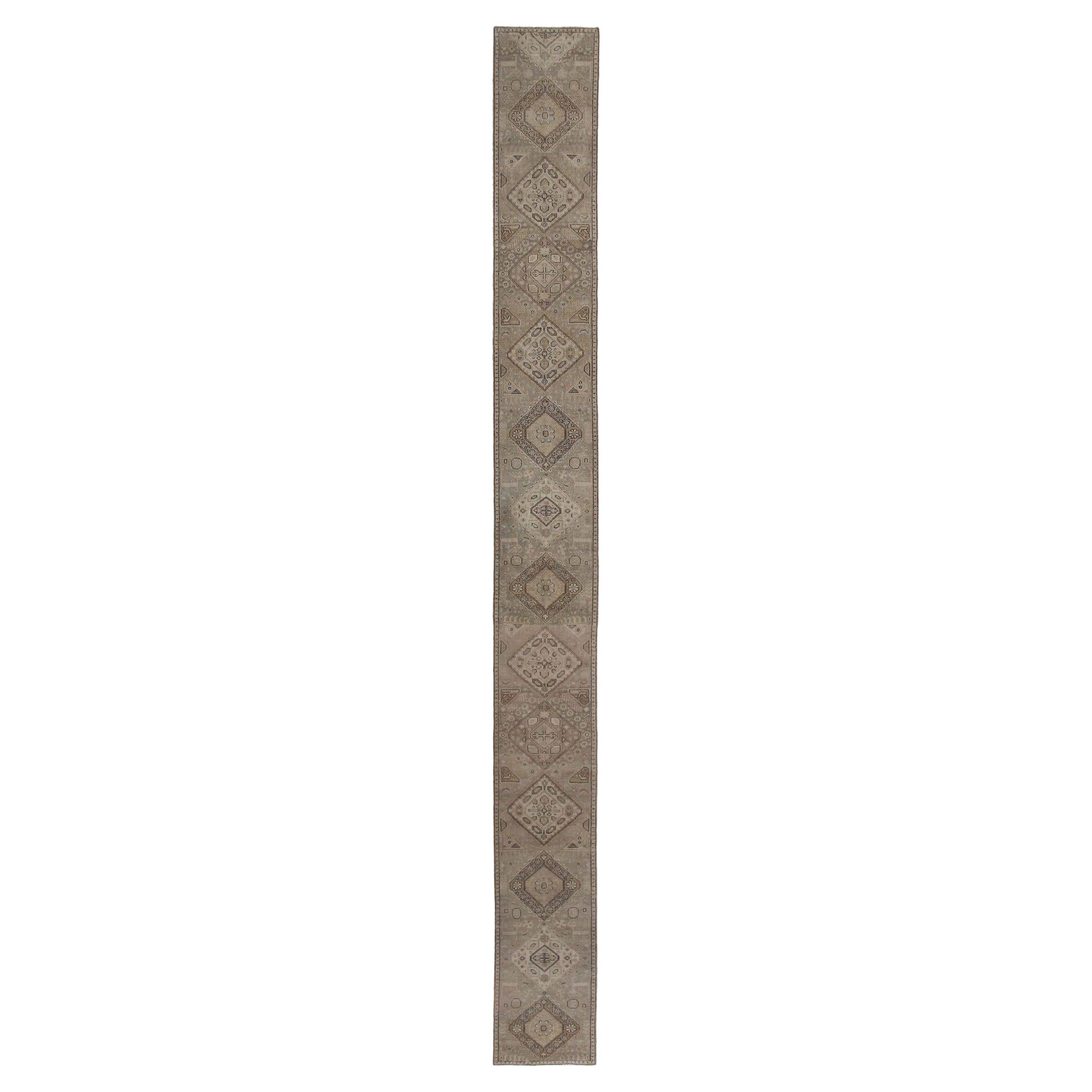Tapis de course persan Azerbaïdjan - Laine Brown Ivory Taupe Design - 96714