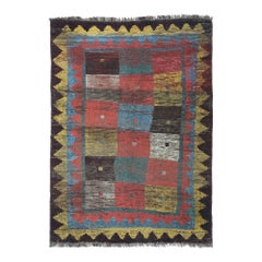 Persian Gabbeh Small Rug - Wool Blue Brown Ivory Red Yellow - 96769