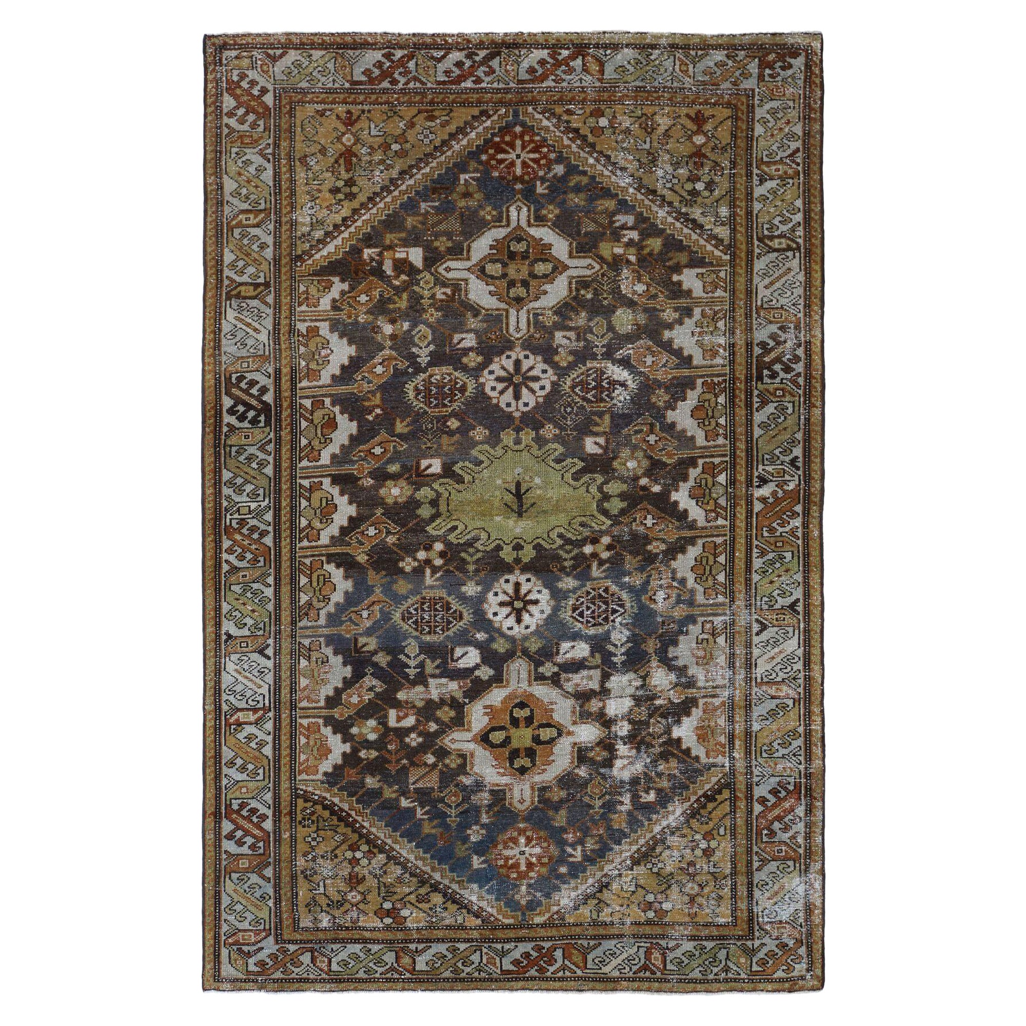 Persischer Bakhtiari Kleiner Teppich - Wolle Marineblau Gelb Design - 96789