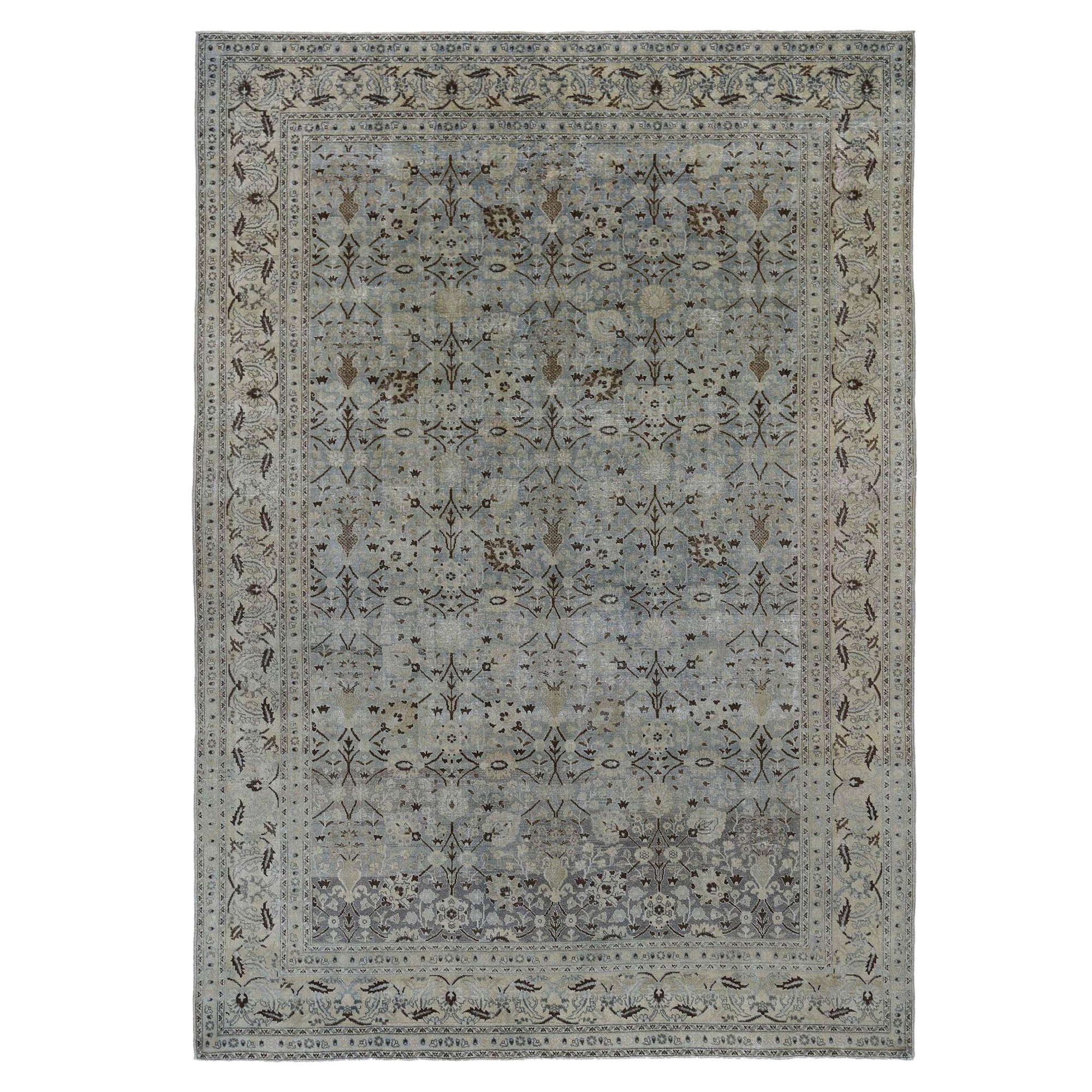 Persische Täbris-Teppiche - Wolle Elfenbein Hellblau Design - 96790
