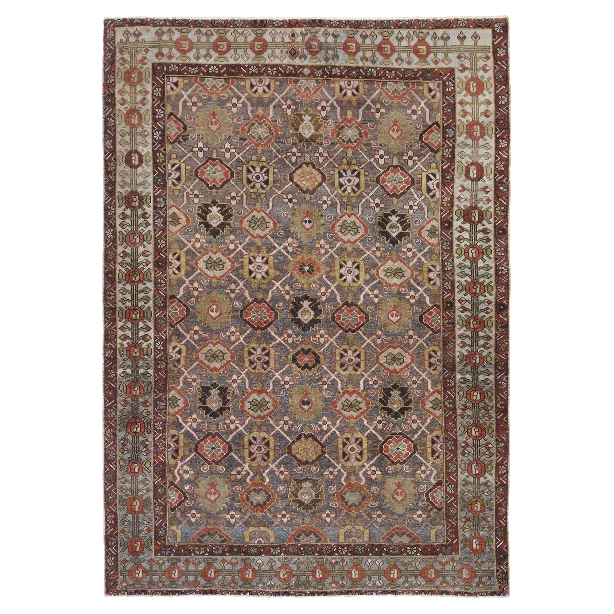 Persian Malayer Small Rug - Wool Blue Gray Green Red Design - 96794