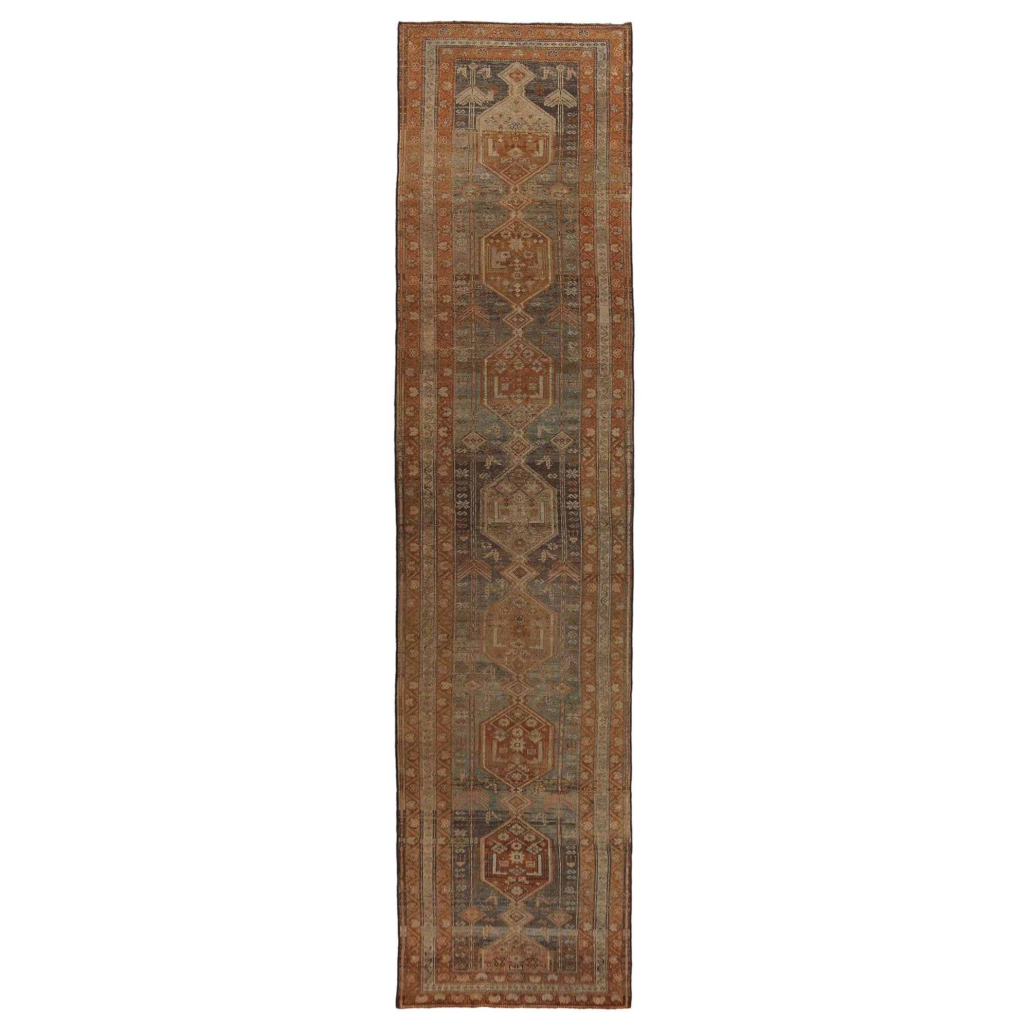 Persischer Bijar Läufer Teppich - Wolle Braun Rot Design - 96806