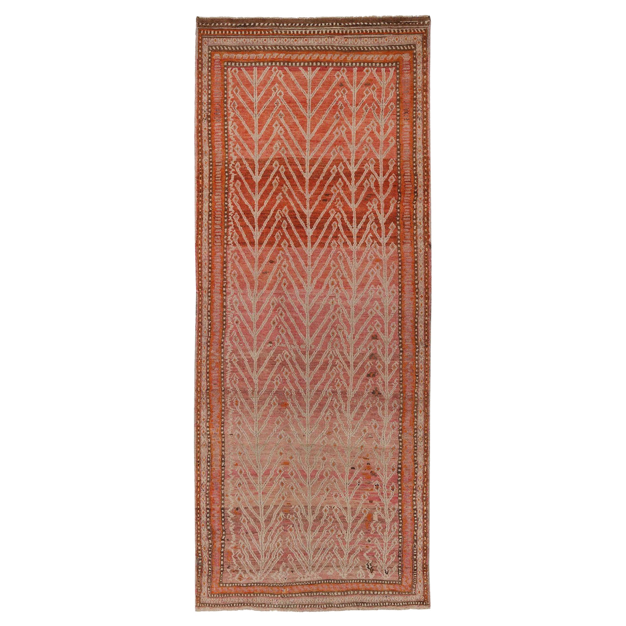 Persischer Khotan-Läufer - Wolle Rosa Rot Design - 96808 im Angebot