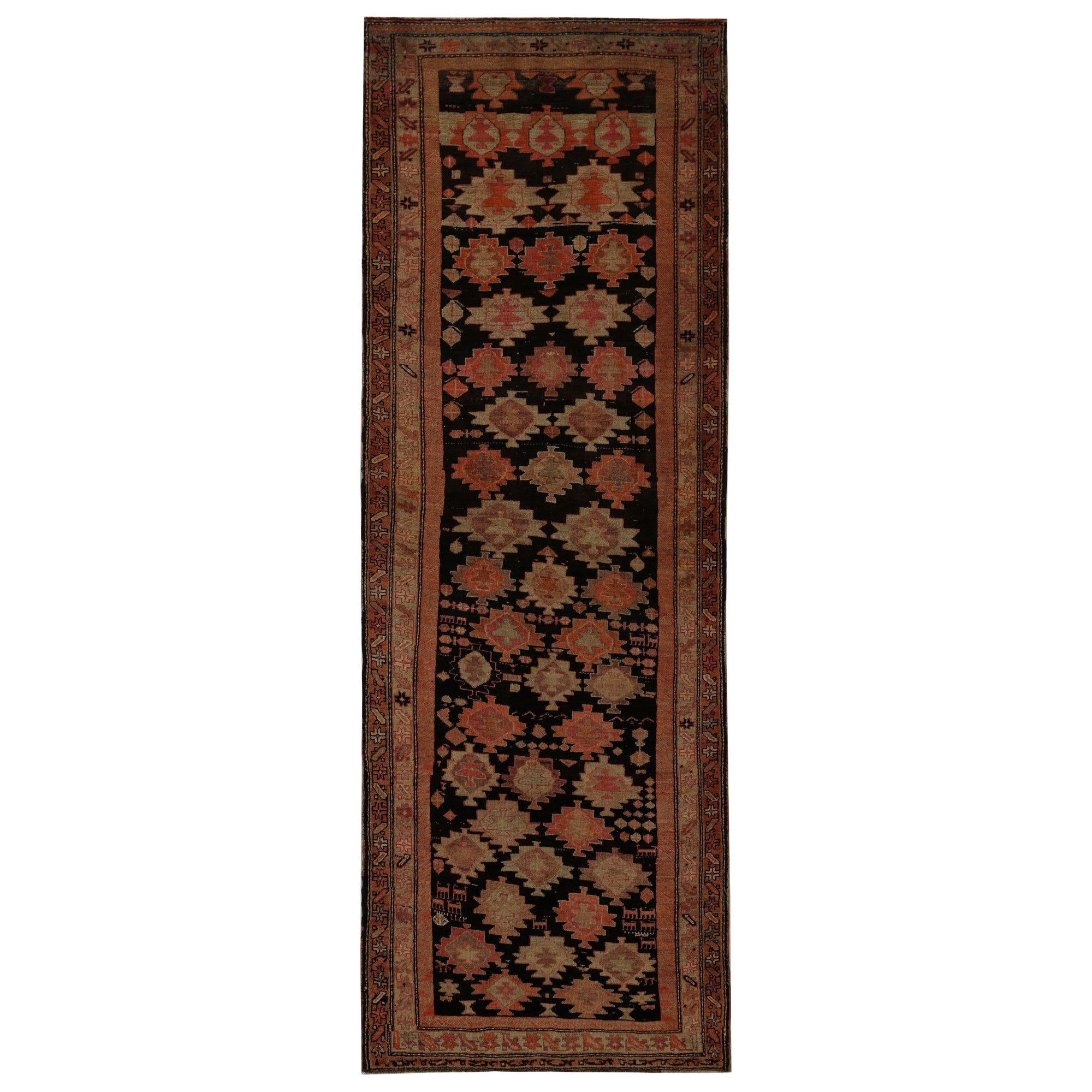 Persischer Aserbaidschan-Läufer - Wolle Schwarz Rosa Rot Design - 96755