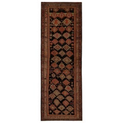 Tapis de course persan Azerbaïdjan - Laine Noir Rose Rouge Design - 96755