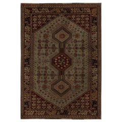 Petit tapis persan Shiraz - Laine bleu clair rouge motif - 96759
