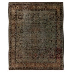 Tapis persan Mashad - Laine Noir Vert Orange Design - 96829