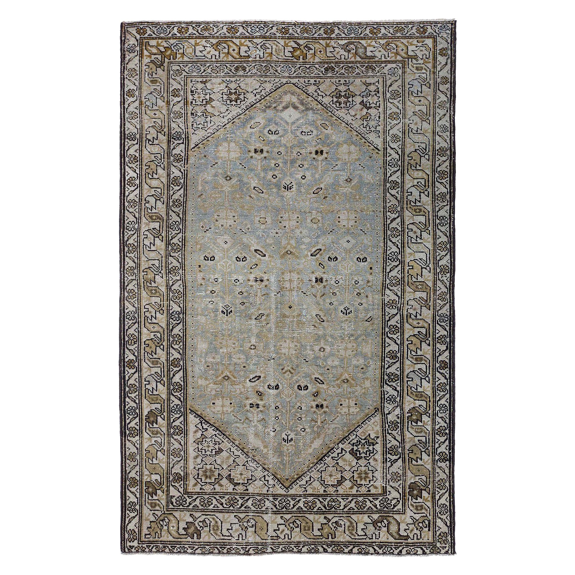 Tapis persans Malayer - Motif bleu ivoire en laine - 96780