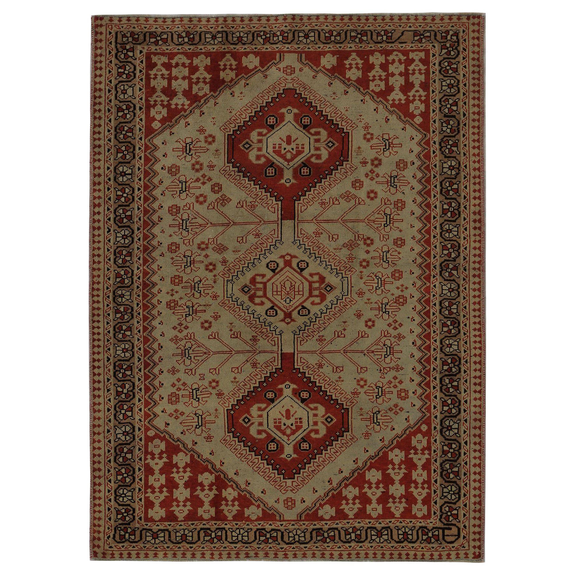 Tapis persans Shiraz - Laine ivoire rouge motif - 96832
