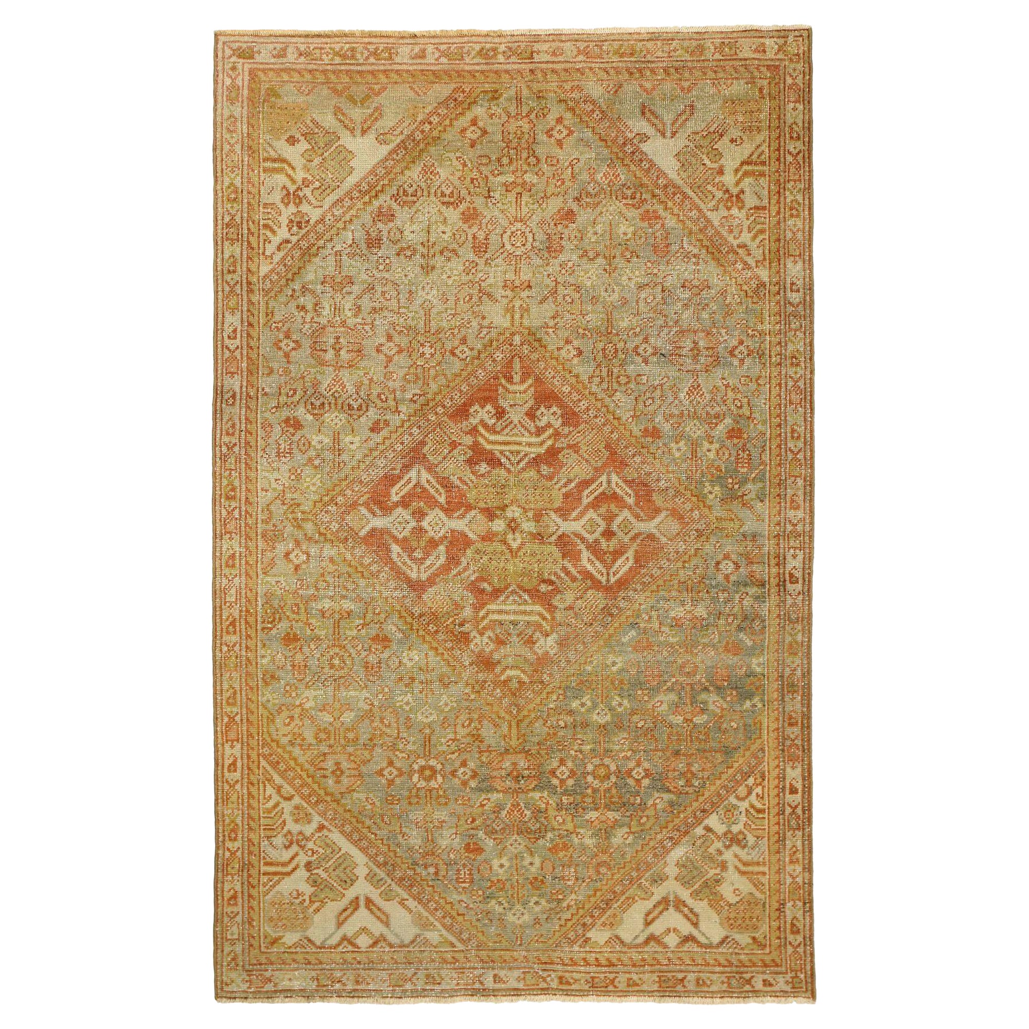 Persischer Mahal Kleiner Teppich - Wolle Elfenbein Hellblau Rot Gelb - 96795