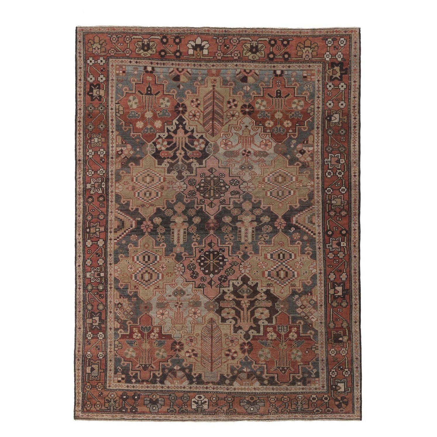 Persischer Bakhtiari Kleiner Teppich - Wolle Elfenbein Rosa Rot Design - 96852