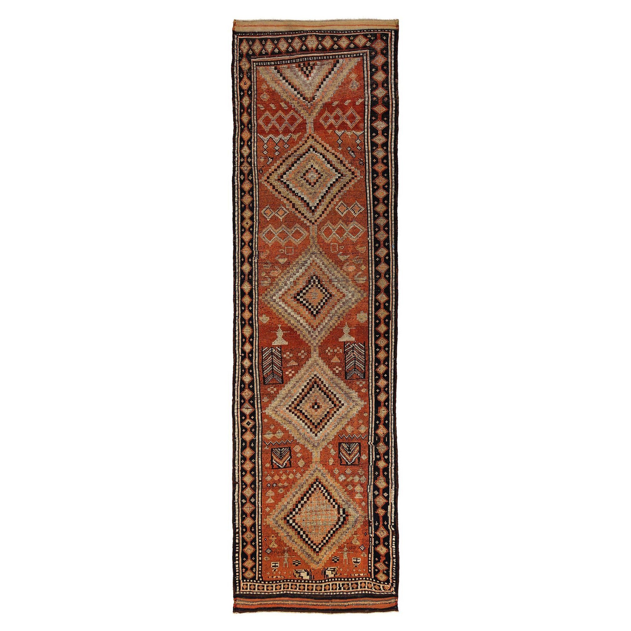 Tapis persan Shiraz - Laine ivoire orange rouge motif - 96855