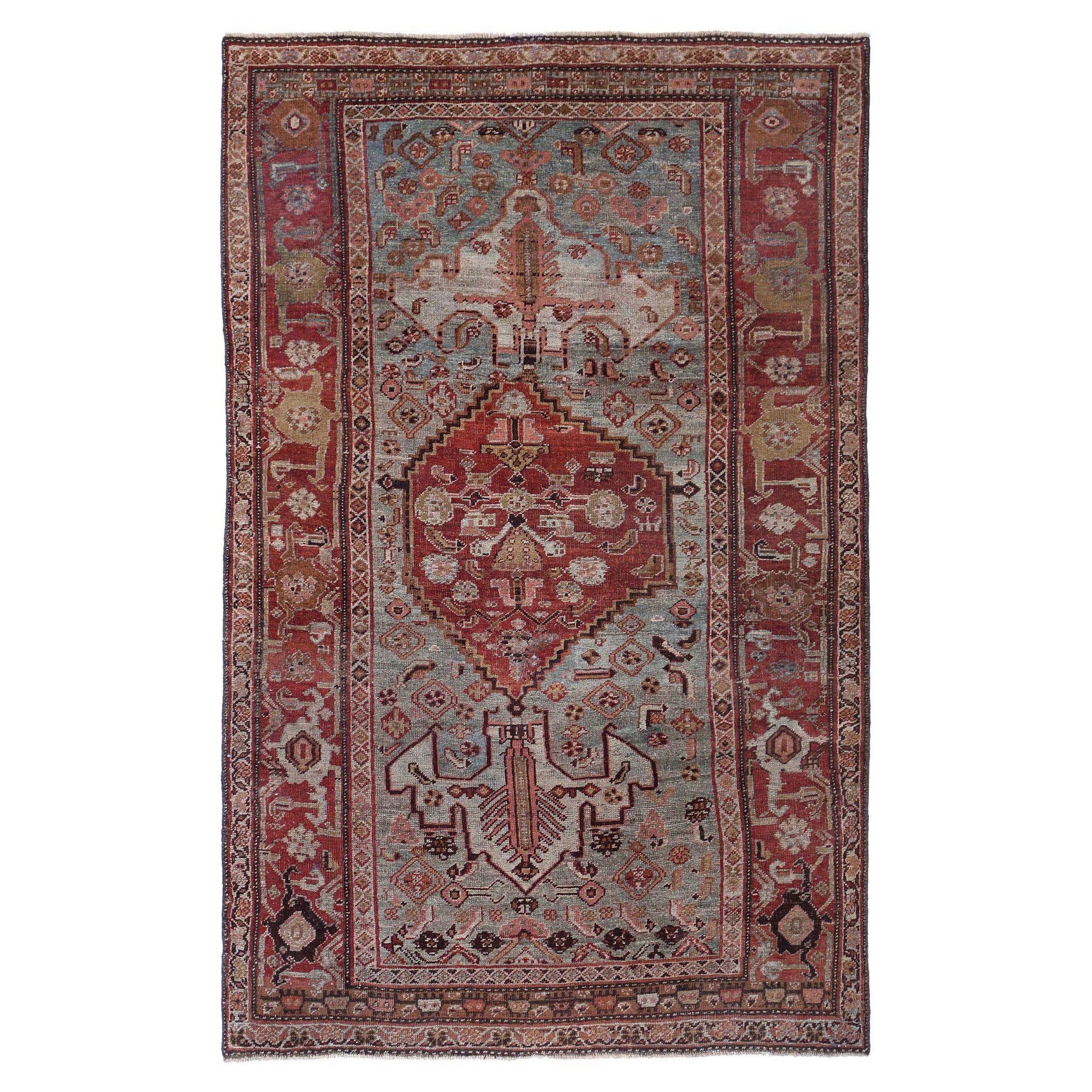 Tappeto persiano Bijar Small - Lana Design Light Blue Red - 96856