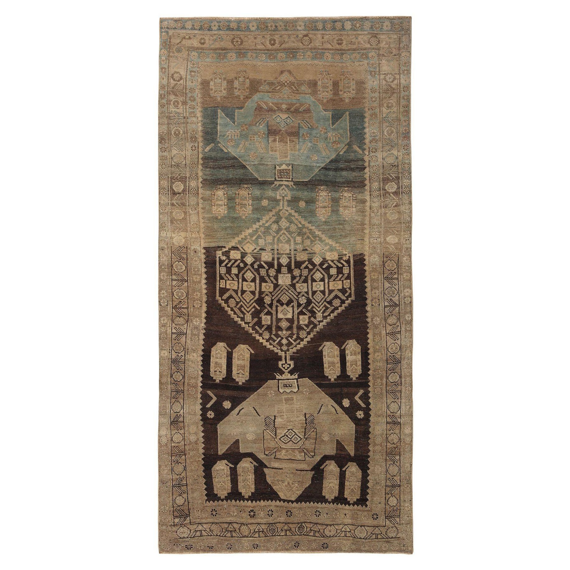 Persischer Bijar Small Teppich - Wolle Blau Braun Design - 96859