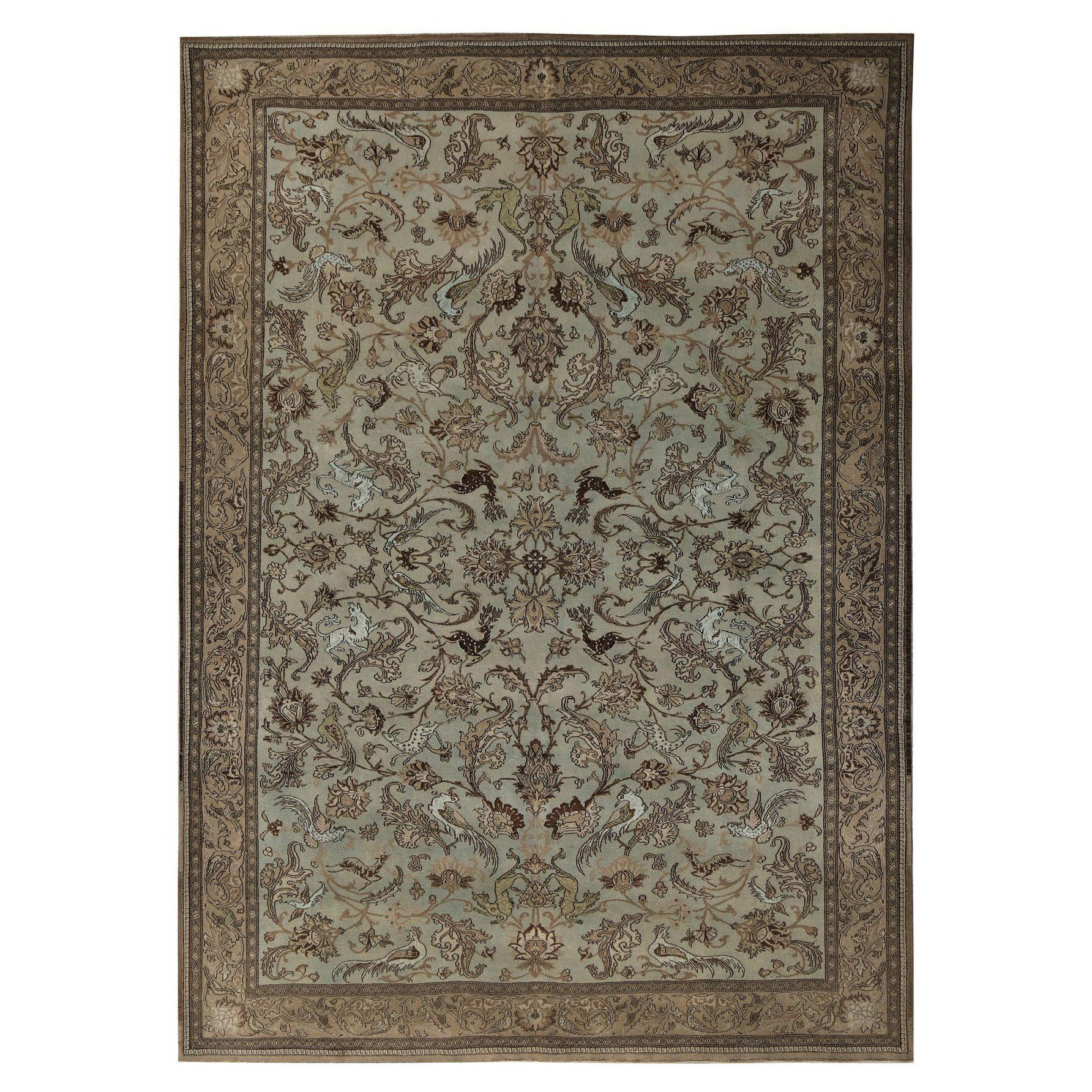 Persische Täbris-Teppiche – Wolle, elfenbeinfarbenes Design – 96878