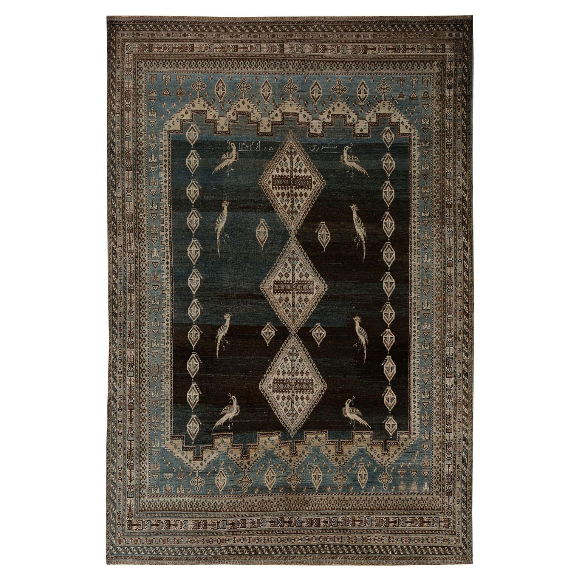 Persian Shiraz Area Rugs - Wool Blue Gray Ivory Design - 96825
