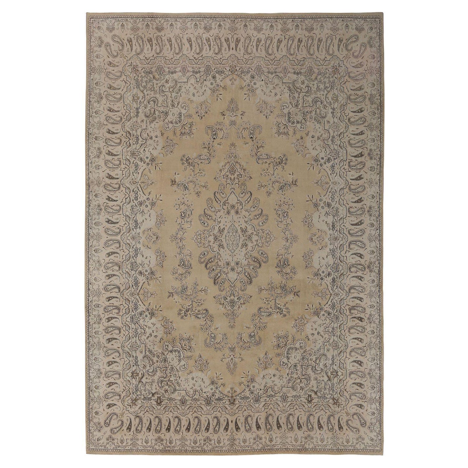 Tapis persans Kerman - Design en laine ivoire taupe - 96920