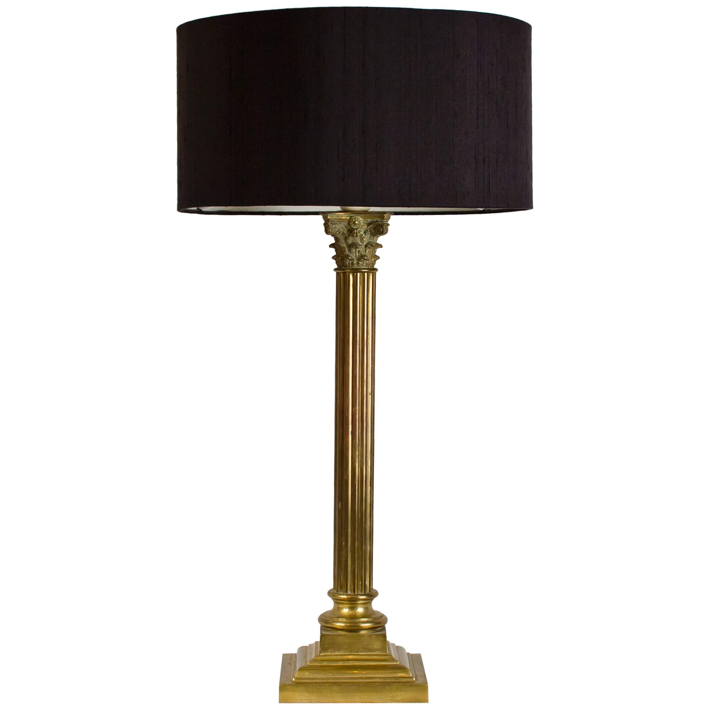 French Column Brass Lamp For Sale