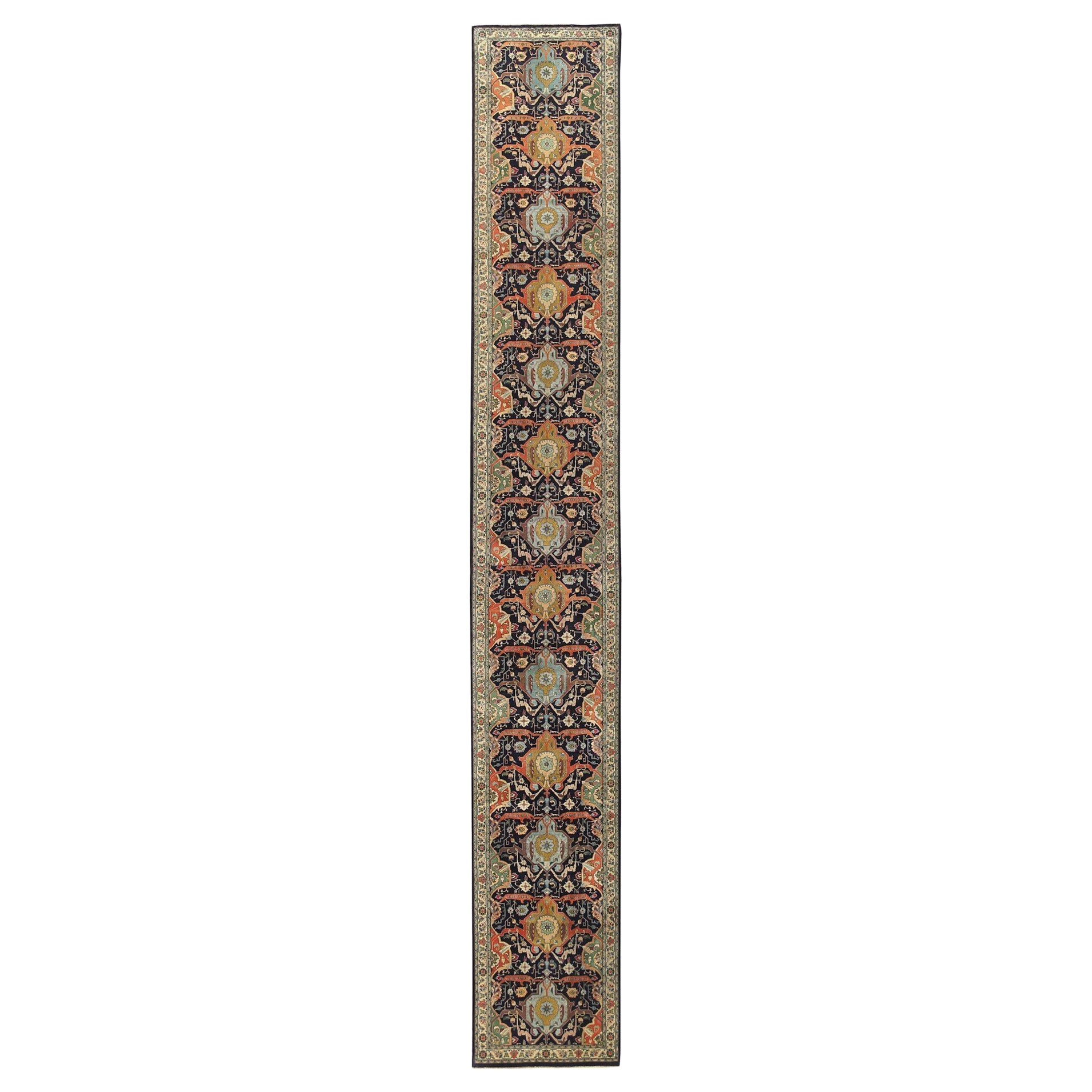 Tappeto Persiano Tabriz Runner - Lana Nero Verde Arancione Rosso - 96881 in vendita