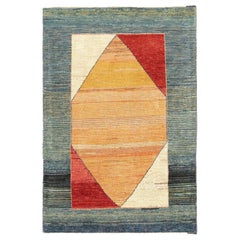 Petit tapis persan Shiraz - Design en laine bleu ivoire rouge jaune - 96935