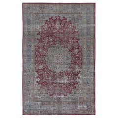 Tapis persan Mashad - Laine bleu clair et rouge motif - 96884