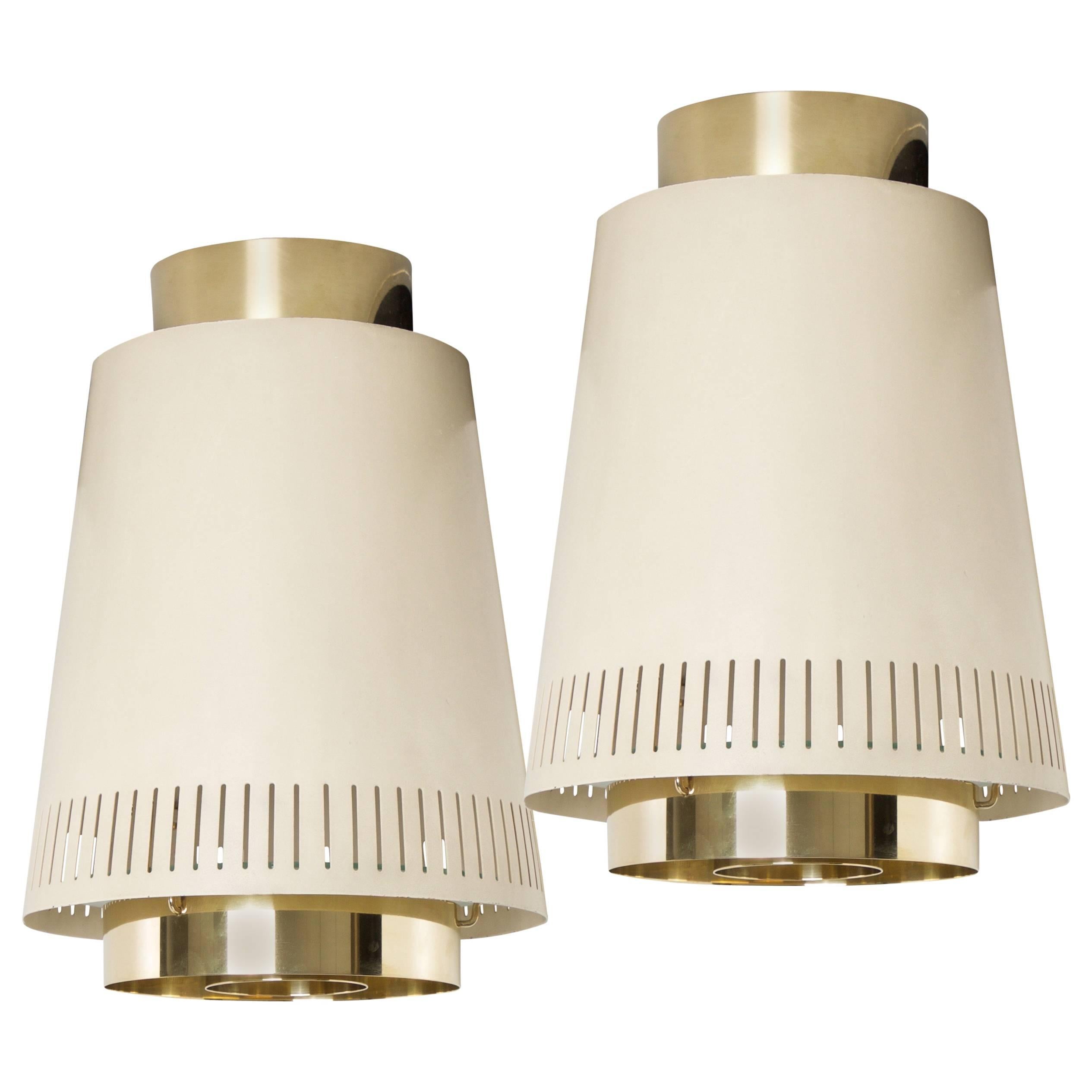 Paavo Tynell Pair of 12" Ceiling Lamps, Model 9067, 1950