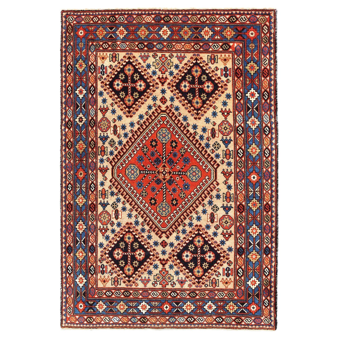 Persischer Shiraz-Teppich aus Wolle mit elfenbeinfarbenem Design - 96940