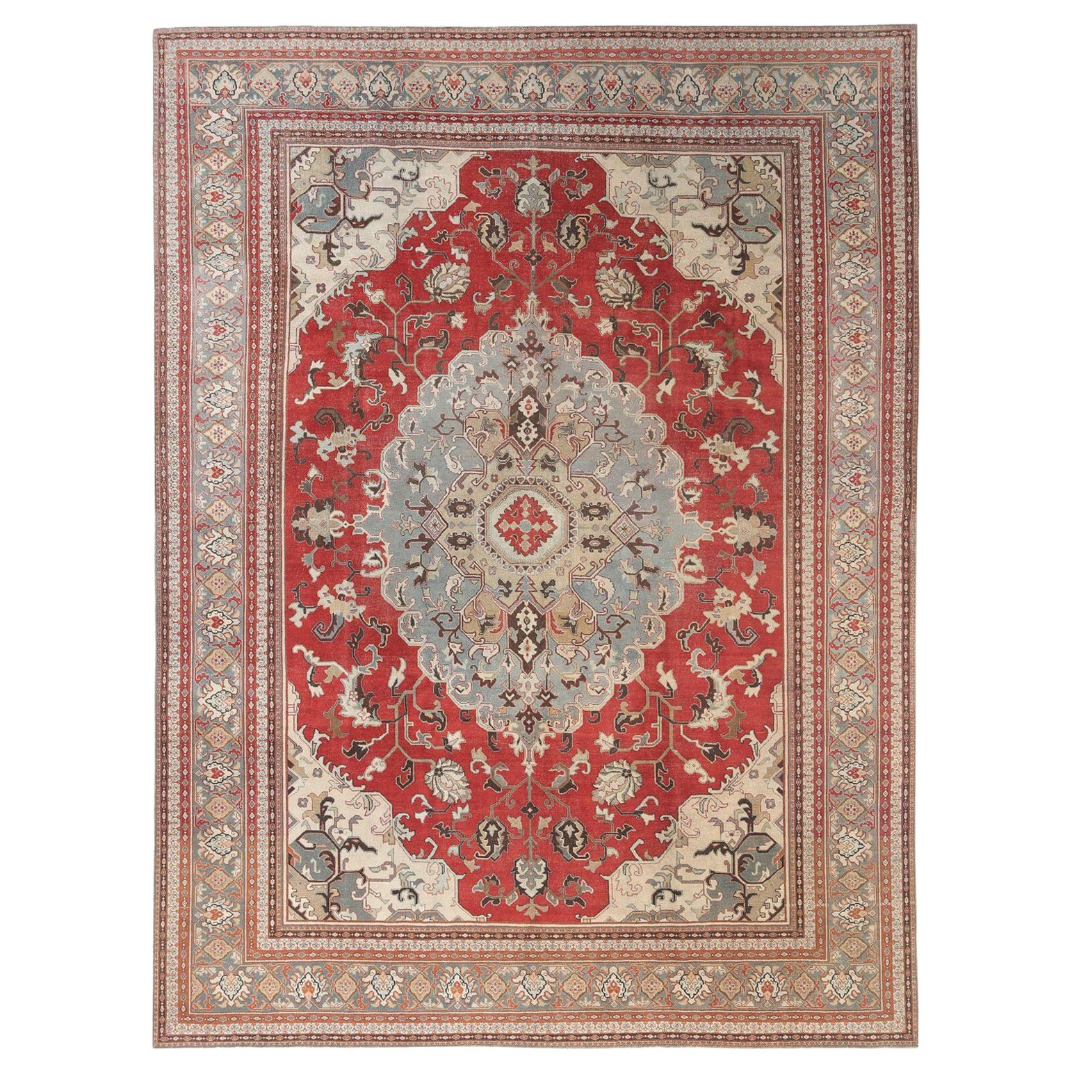 Tapis de Tabriz en laine bleu clair et rouge - 96952