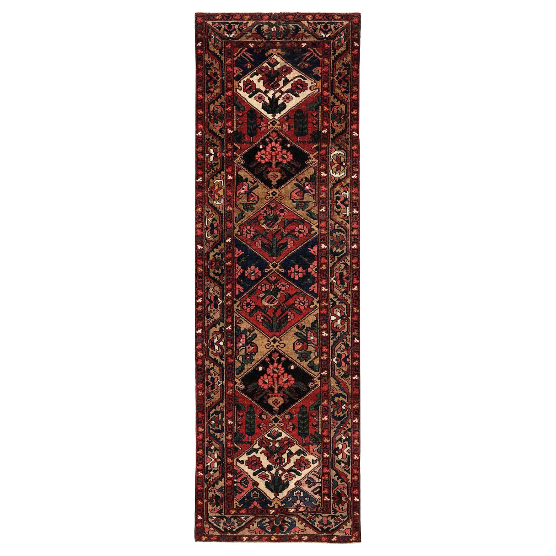 Persischer BAKHSHAIESH Läufer - Wolle Schwarz Elfenbein Rot Design - 96953